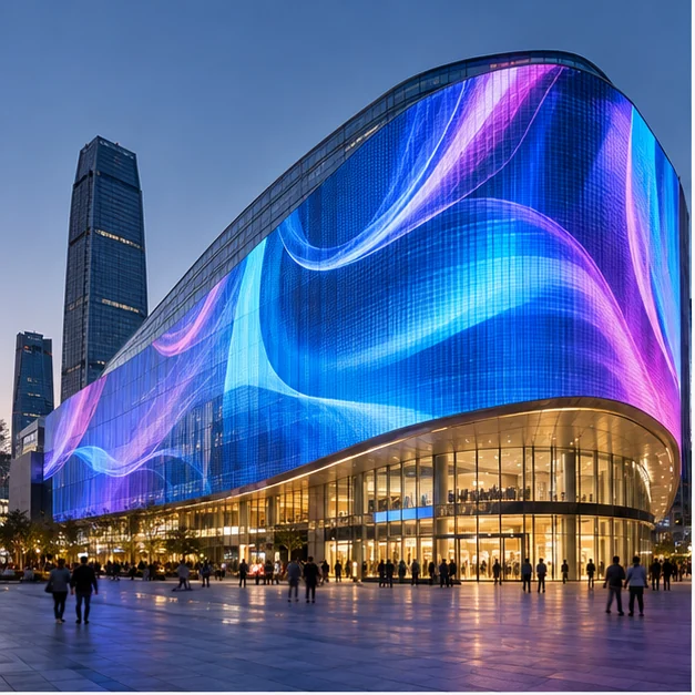 Pantalla LED integrada en fachada — imagen de referencia
